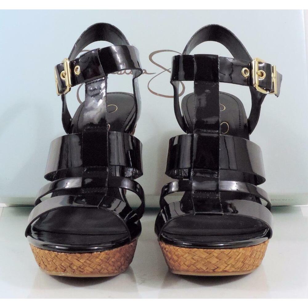 Jessica Simpson Casie 2 Platform Wedge Sandal Heels Black Patent Size 10 - Picture 5 of 8